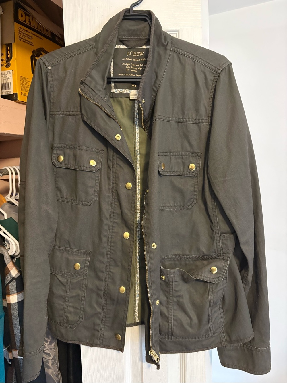 J. Crew Olive Green Military Field Jacket with Brass Buttons